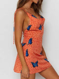 Fashion butterfly print high waist slim dress