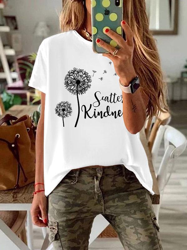 Women's dandelion printed round neck short sleeve T-shirt
