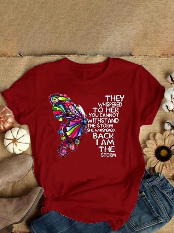 Butterfly letter printed cotton shirt