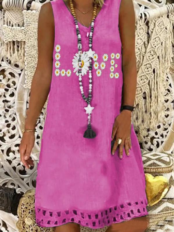 Daisy love print sleeveless V-neck dress