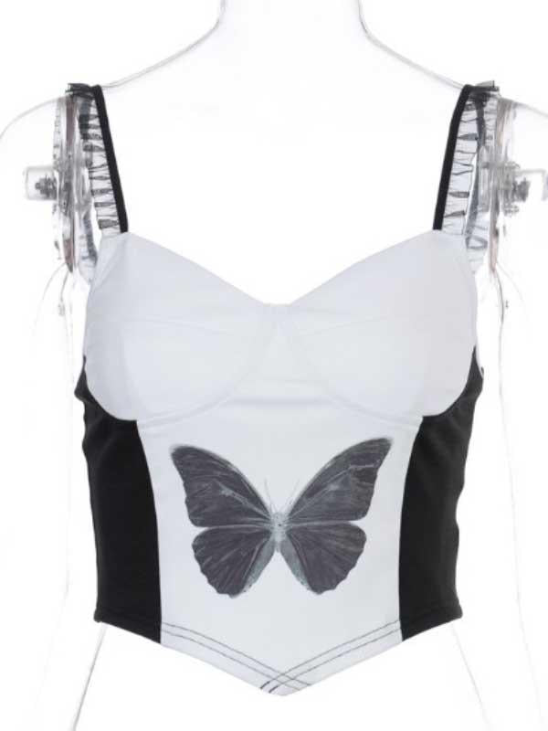 Butterfly print strap tube top