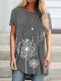 Women's Dandelion Print Round Neck Short Sleeve
