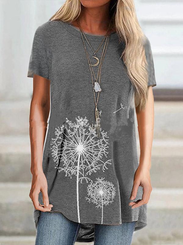 Women's Dandelion Print Round Neck Short Sleeve