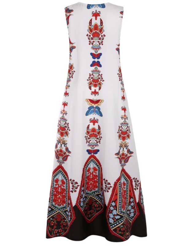 Retro palace style printed V-neck sleeveless long dress dress