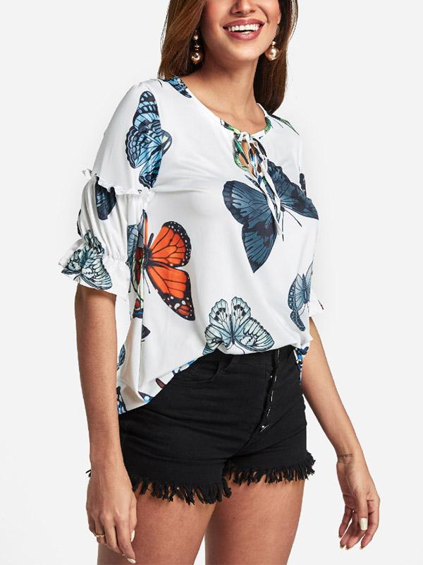Women's fashion butterfly print T-shirt