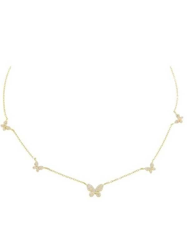 18K Gold Zircon Butterfly Stacked Clavicle Chain Necklace