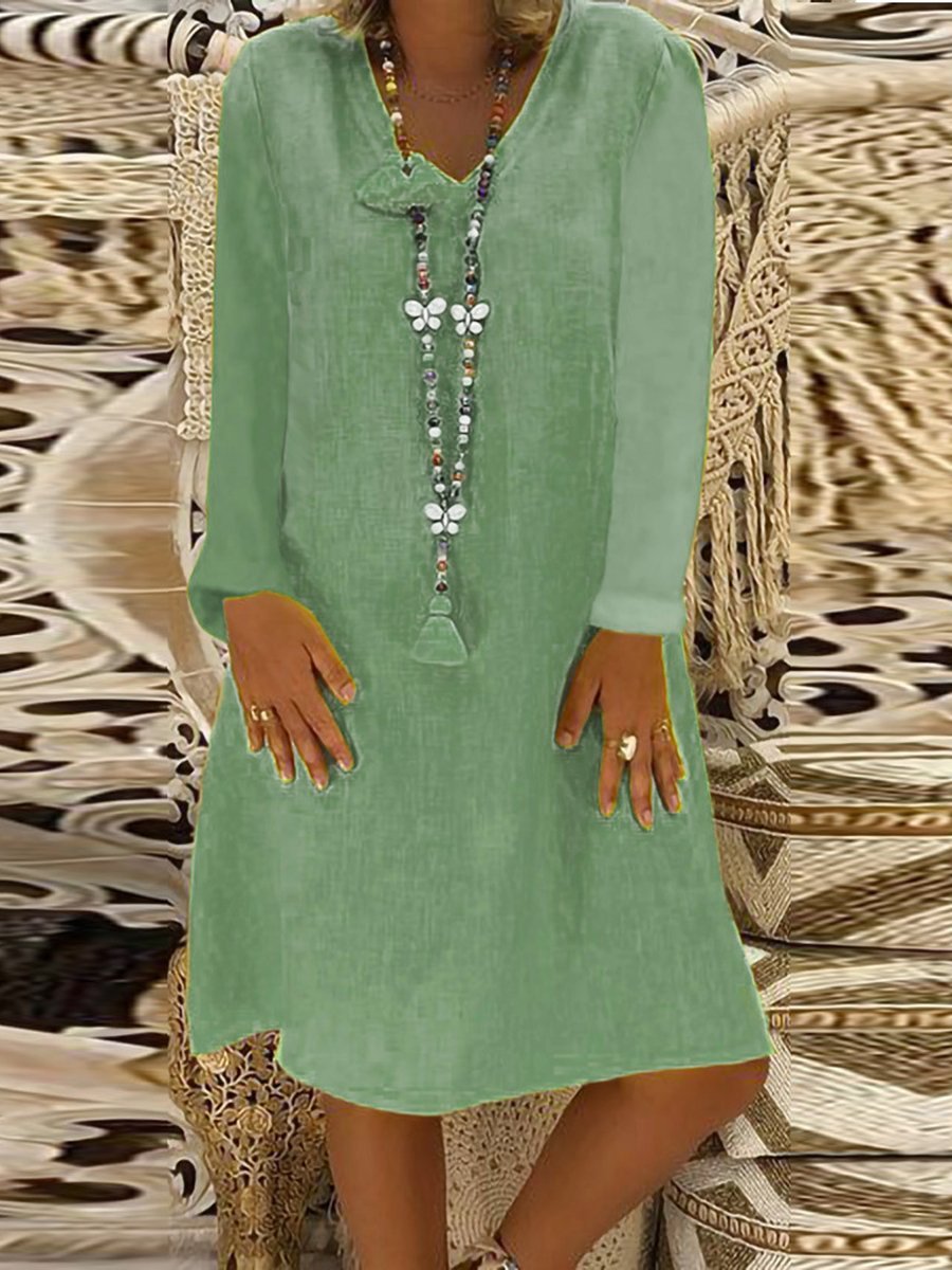 Loose Casual V-Neck Long Sleeve Dress