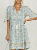 Women's V-neck openwork short sleeve dress