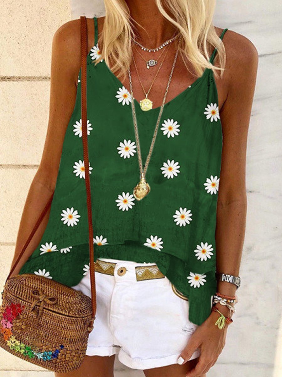 Printed Camisole Ladies Deep V Elegant Top