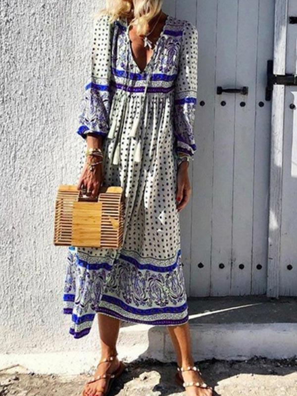 Women's Bohemian V-neck print dress