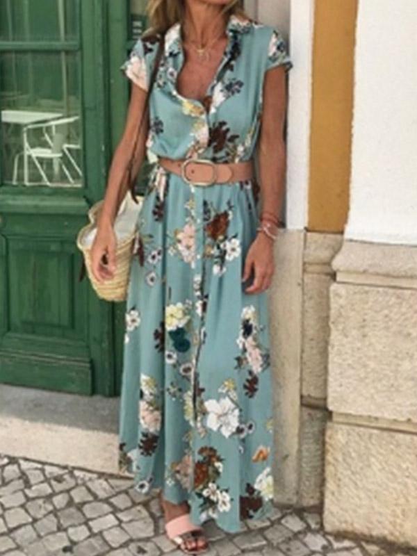 Women's Bohemian V-neck loose print dress