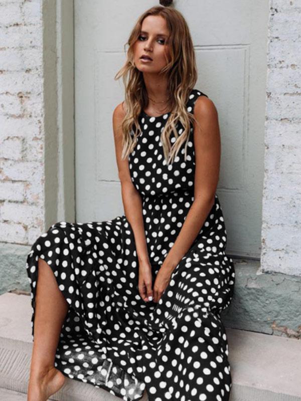 Women's round neck polka dot all-match dress