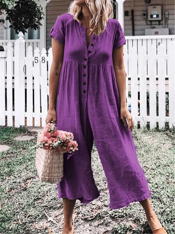 Button Down Short Sleeve Jumpsuit
