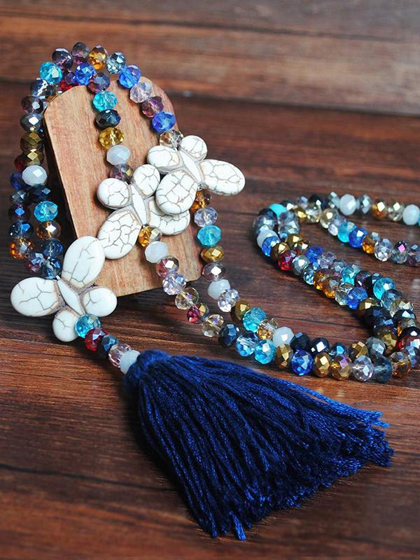 Boho Tassel Handmade Beaded Multicolor Crystal Necklace
