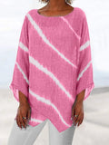 Asymmetrical Hem Striped Print 3/4 Sleeve Tunic Shirt