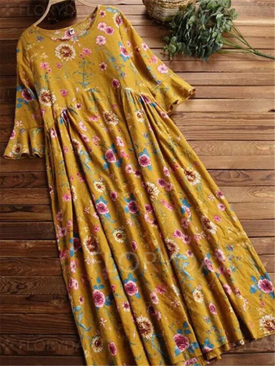 Fashion Casual Loose Print Flare Sleeve Dresses