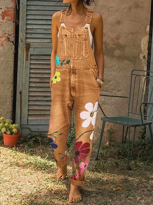 Women's Denim Floral Print Jumpsuit