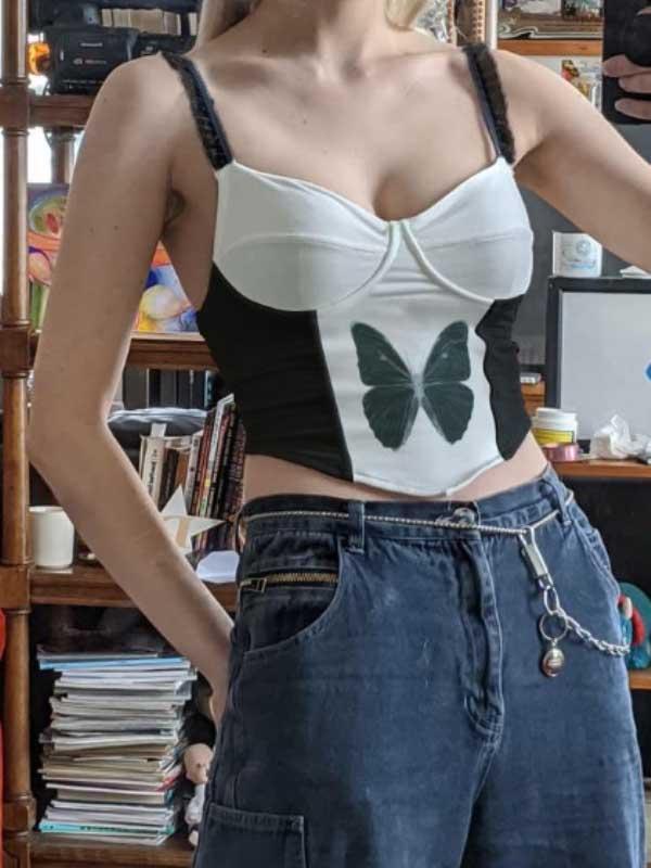Butterfly print strap tube top