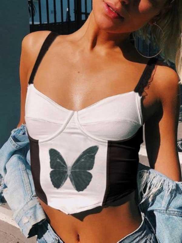 Butterfly print strap tube top