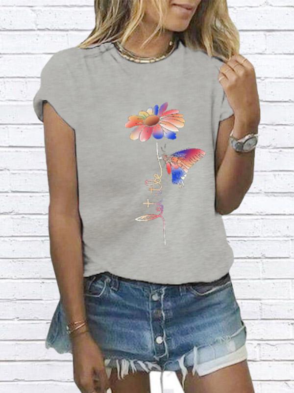 Women's little daisy butterfly print T-shirt