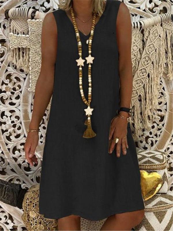 Women's loose cotton and linen sleeveless dress