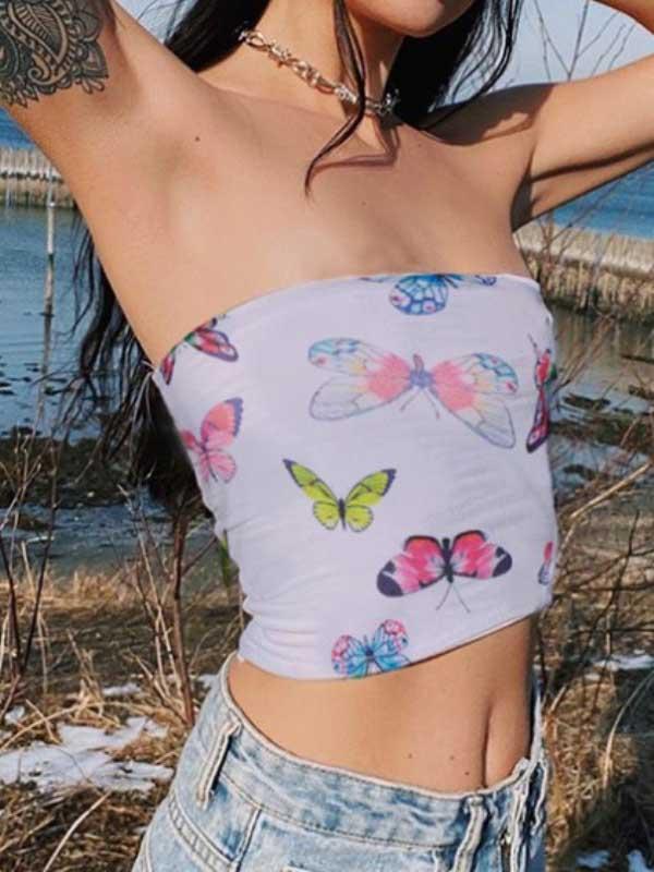 Butterfly print slim tube top