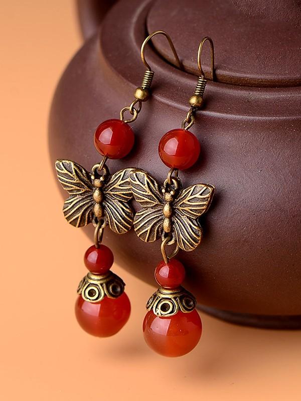 Vintage red agate butterfly earrings