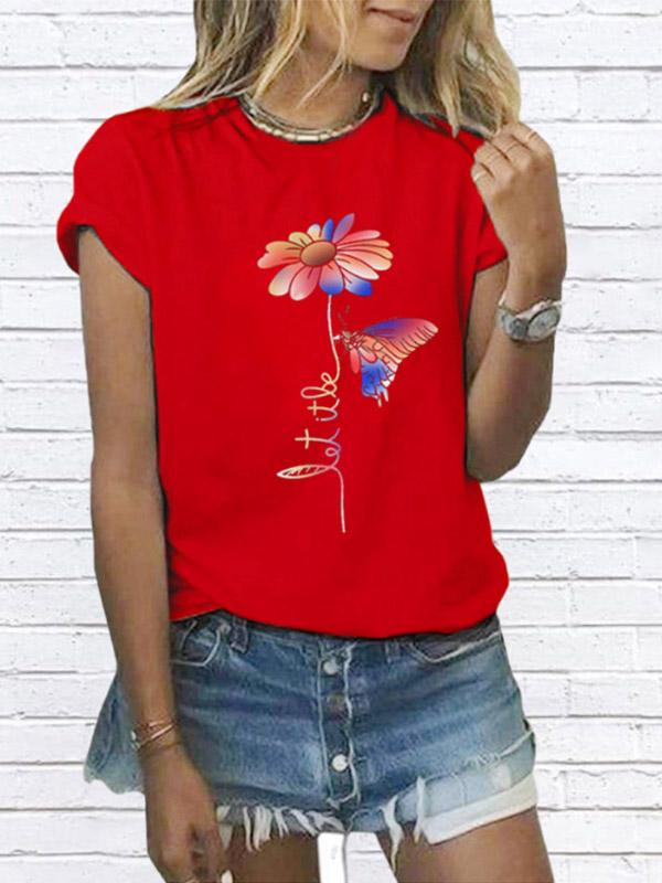 Women's little daisy butterfly print T-shirt