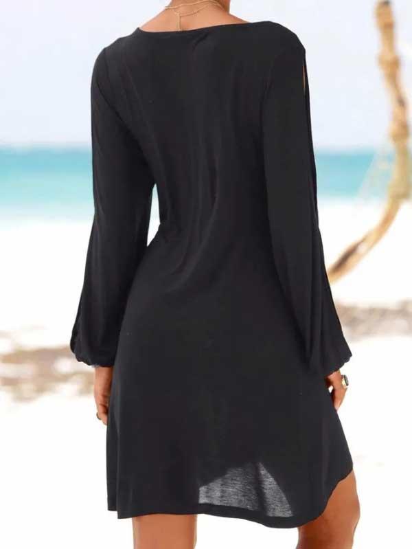 Deep V-neck loose shoulder long sleeve  loose casual beach dress