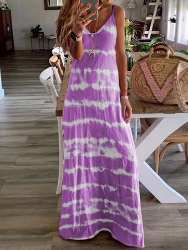 Ladies fashion tie-dye suspender dress