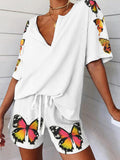 Casual Loose V-Neck Butterfly Top Pants Set