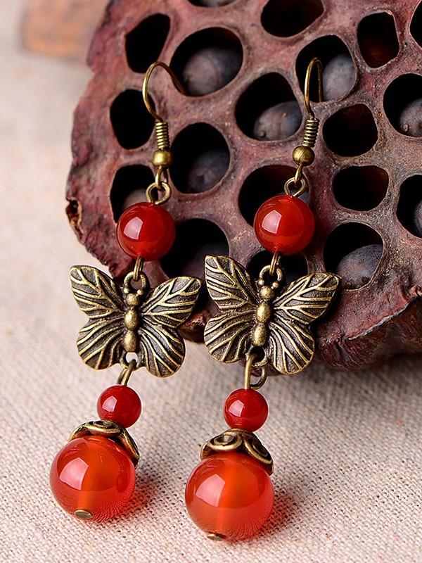 Vintage red agate butterfly earrings
