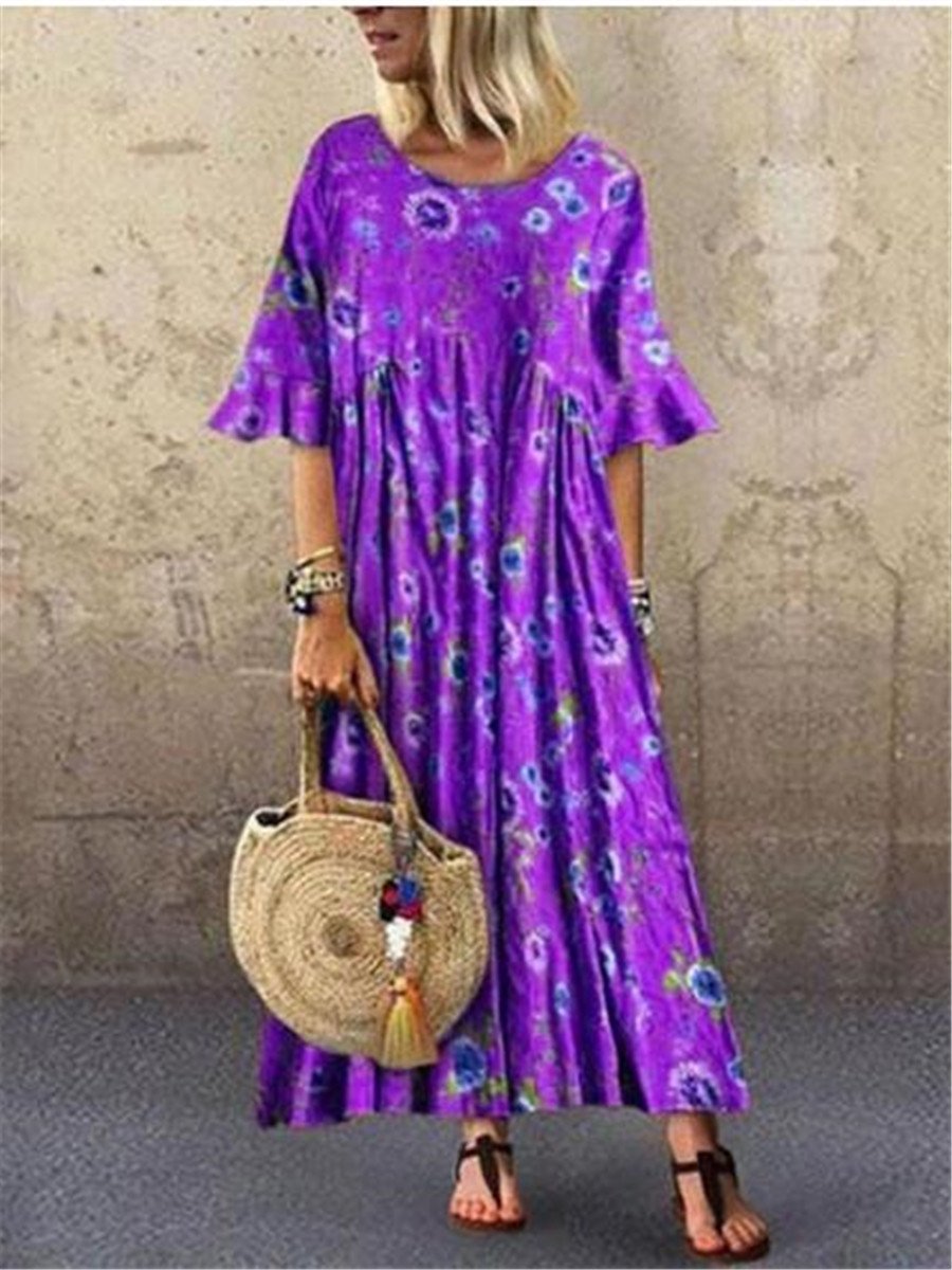 Fashion Casual Loose Print Flare Sleeve Dresses