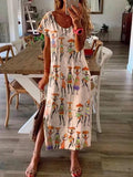 Women's Casual Cotton and Linen Print Short Sleeve Dress