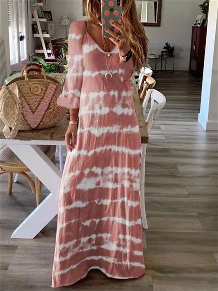 Casual Striped Print V Neck Maxi Dresses