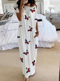 Ladies fashion butterfly print high elastic dress