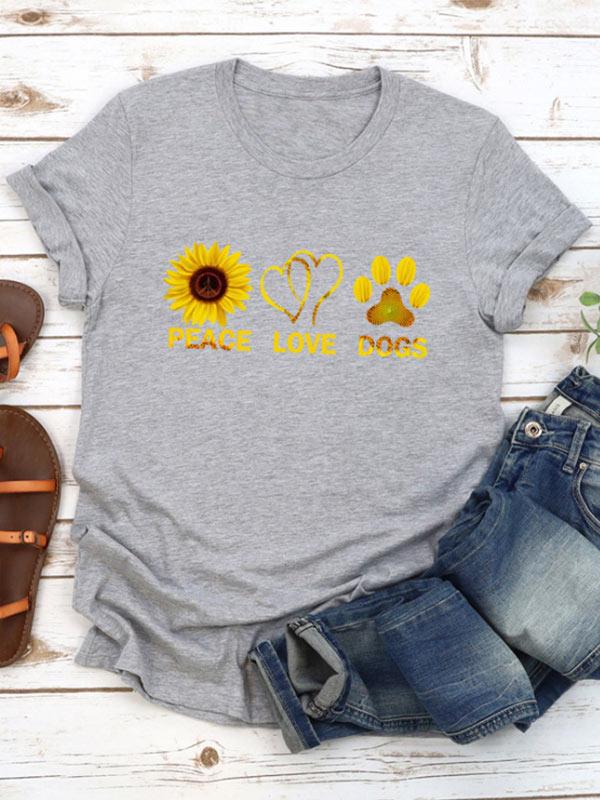 Women's sunflower PEACE LOVE DOGS print T-shirt