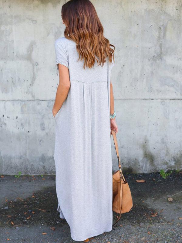 Women's V-neck Solid Color Pocket Split Dress