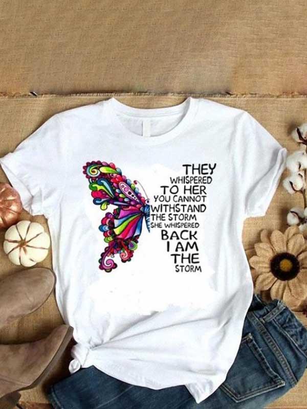 Butterfly letter printed cotton shirt
