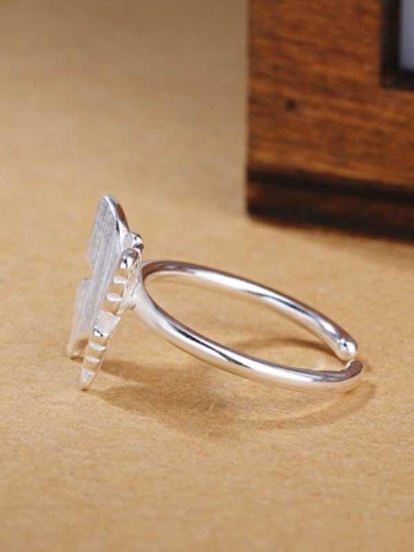 Plain silver brushed butterfly ring