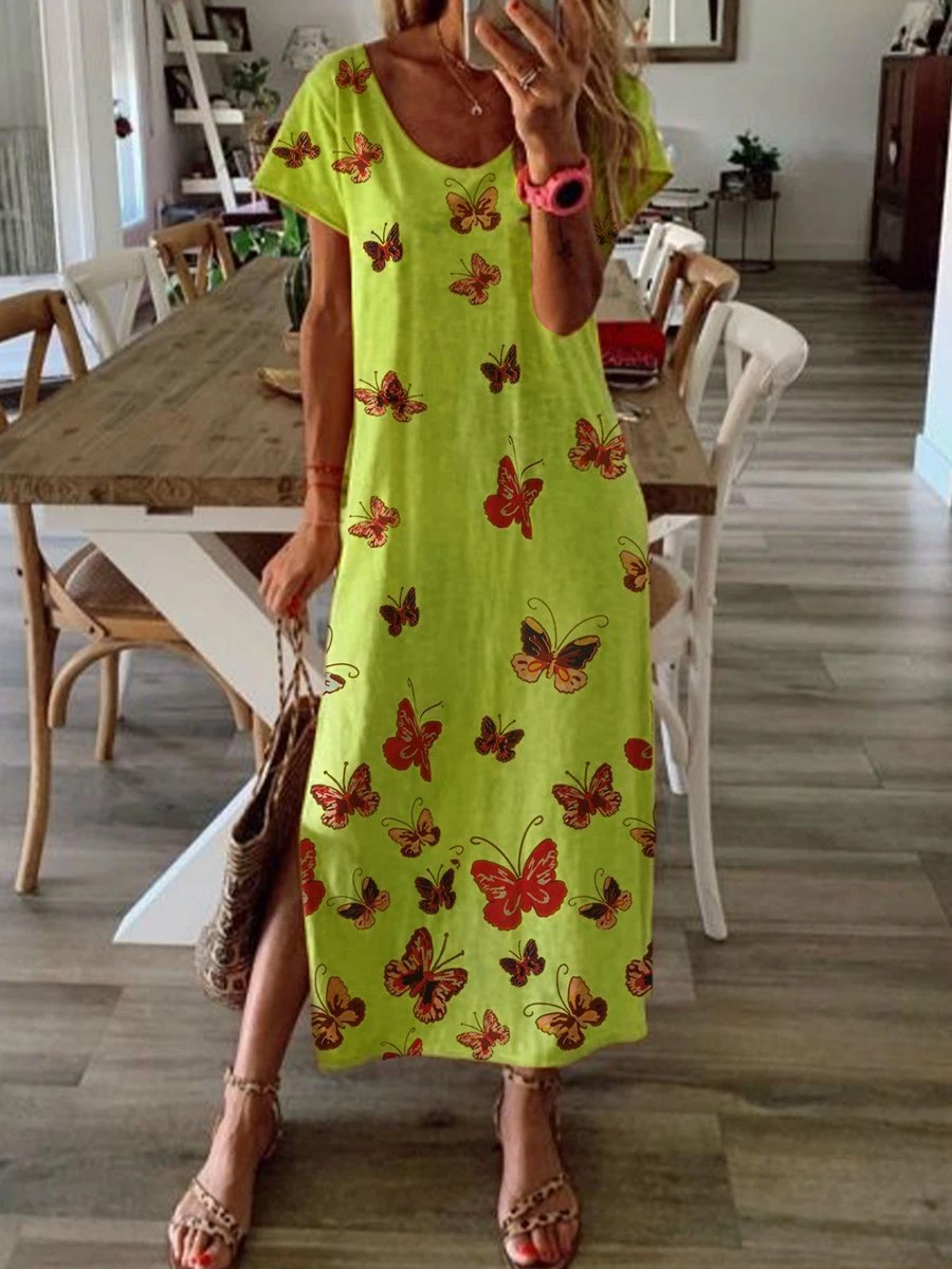 Printed Summer Maxi Dress Crew Neck  Dresses