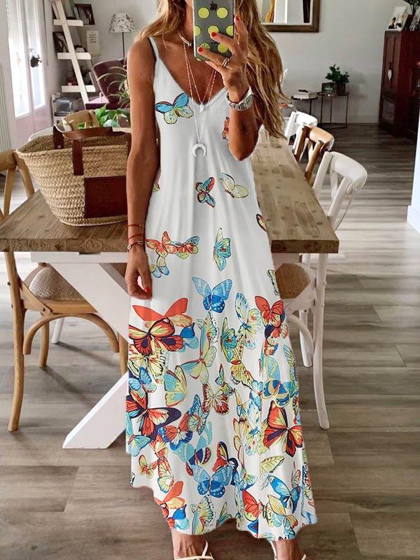 Women's Butterfly Print Long Dress