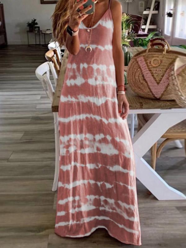 Ladies fashion tie-dye suspender dress