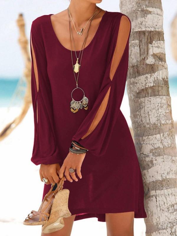 Deep V-neck loose shoulder long sleeve  loose casual beach dress