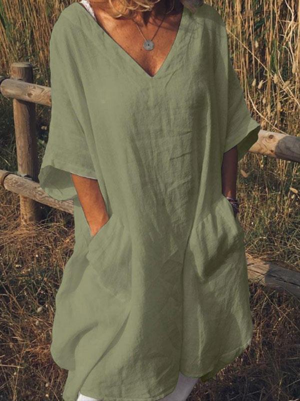 Women's cotton and linen pocket dress