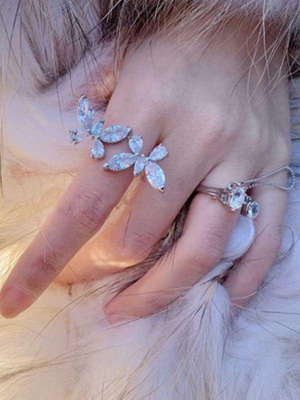 Double butterfly translucent light luxury ring
