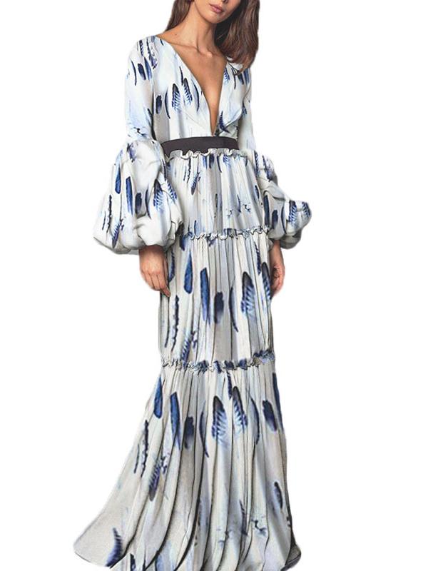 Elegant Balloon Sleeve Prom Maxi Dress Evening Party Vestidos