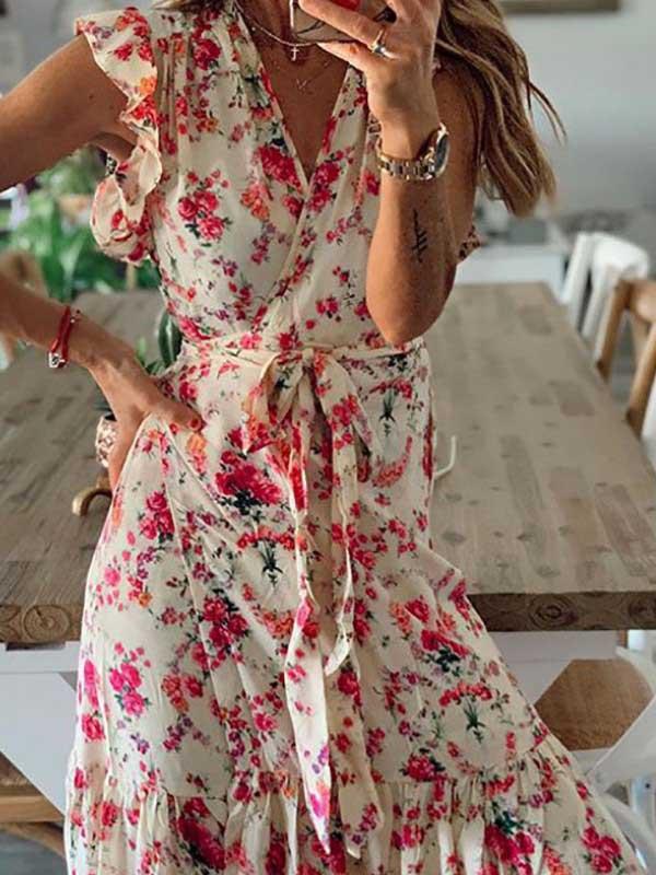V-neck floral lace dress