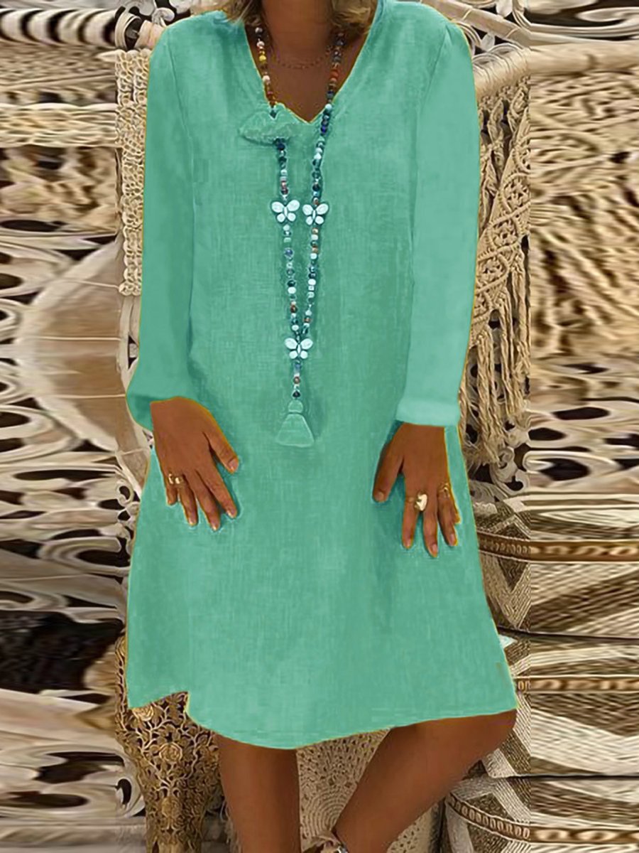 Loose Casual V-Neck Long Sleeve Dress