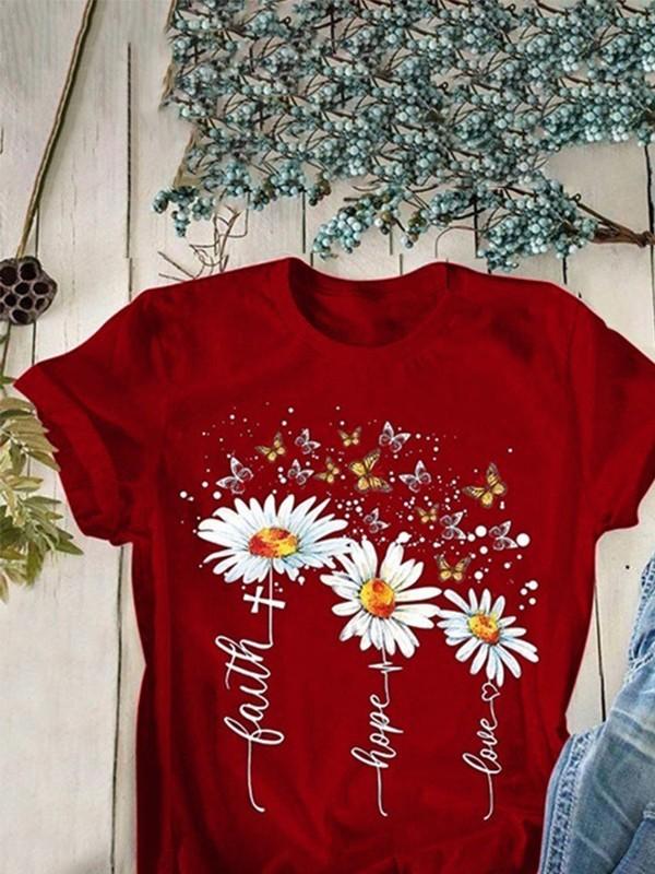 Floral butterfly print T-shirt